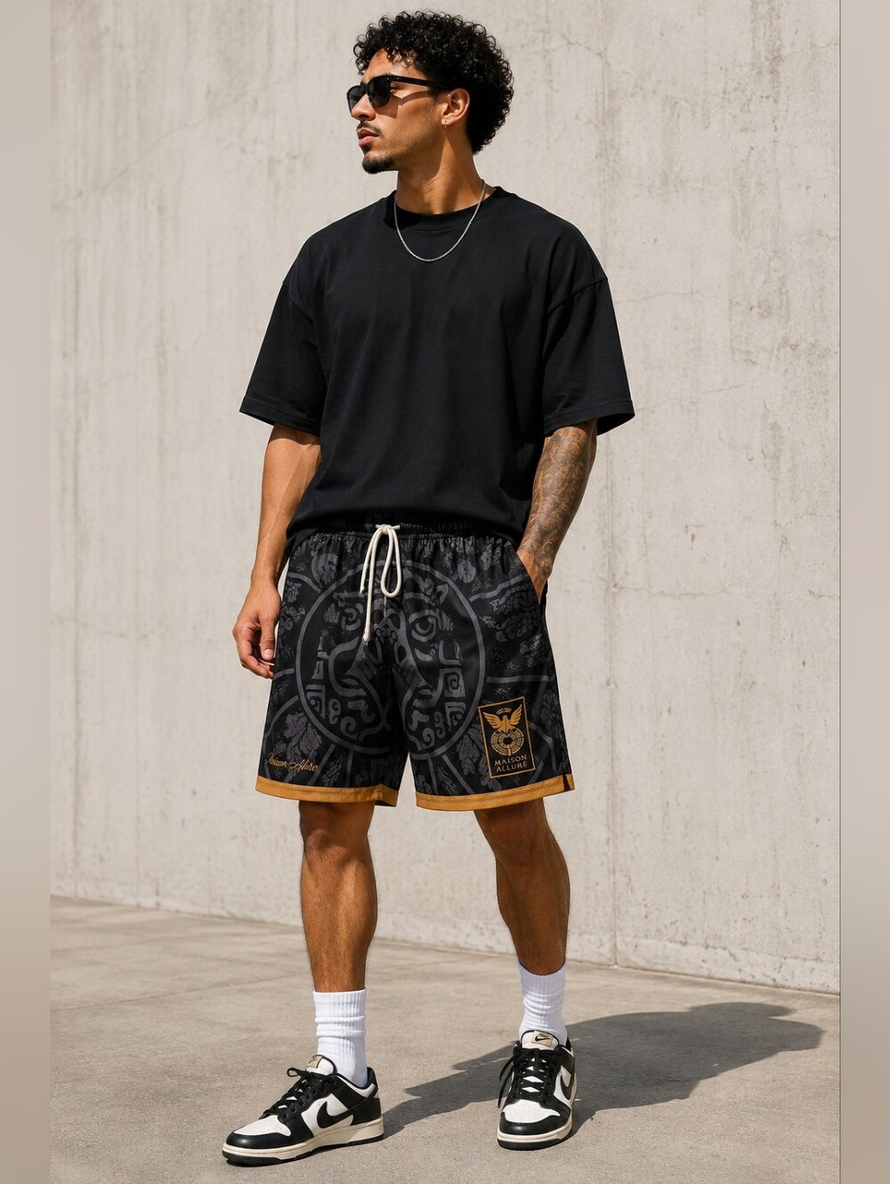 Maison Allure Psalms 23 Mesh Shorts Black Gold Medium NWT